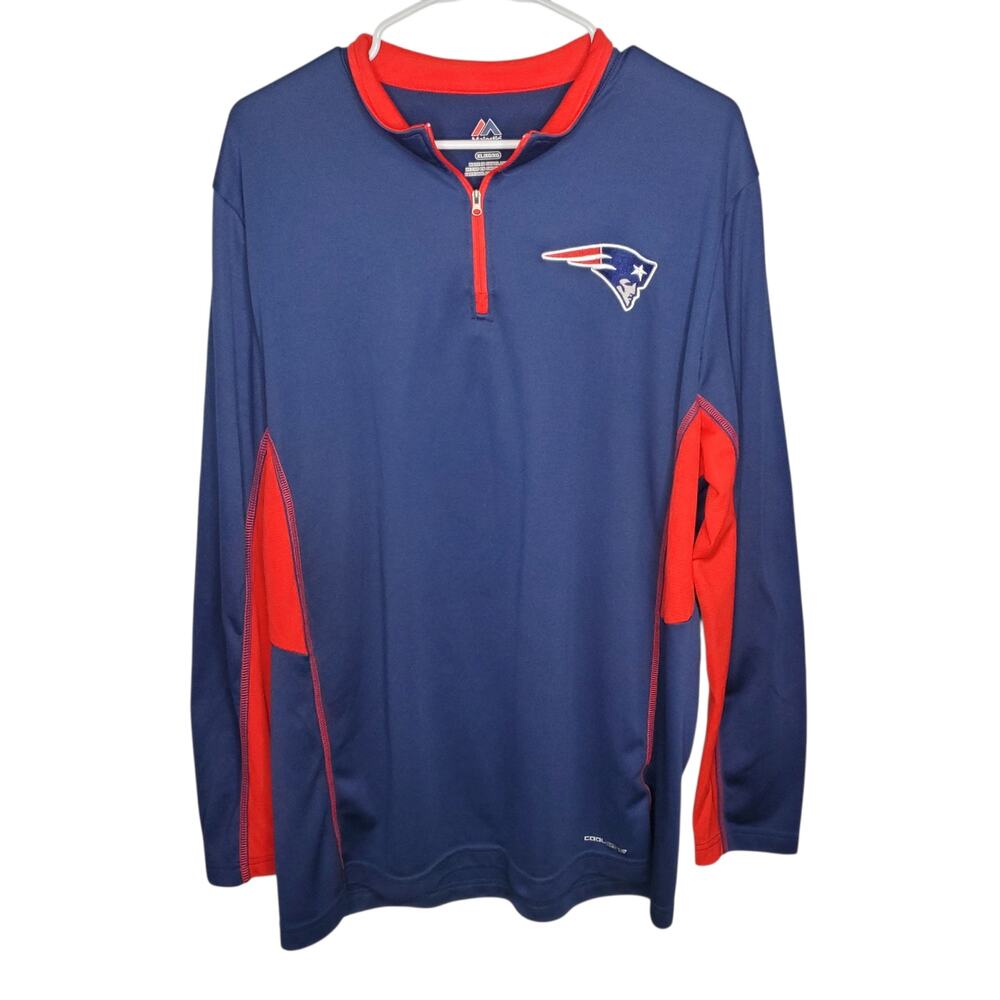 New England Patriots Majestic XL Men's Lightweight Quarter Zip Jacket Navy Red